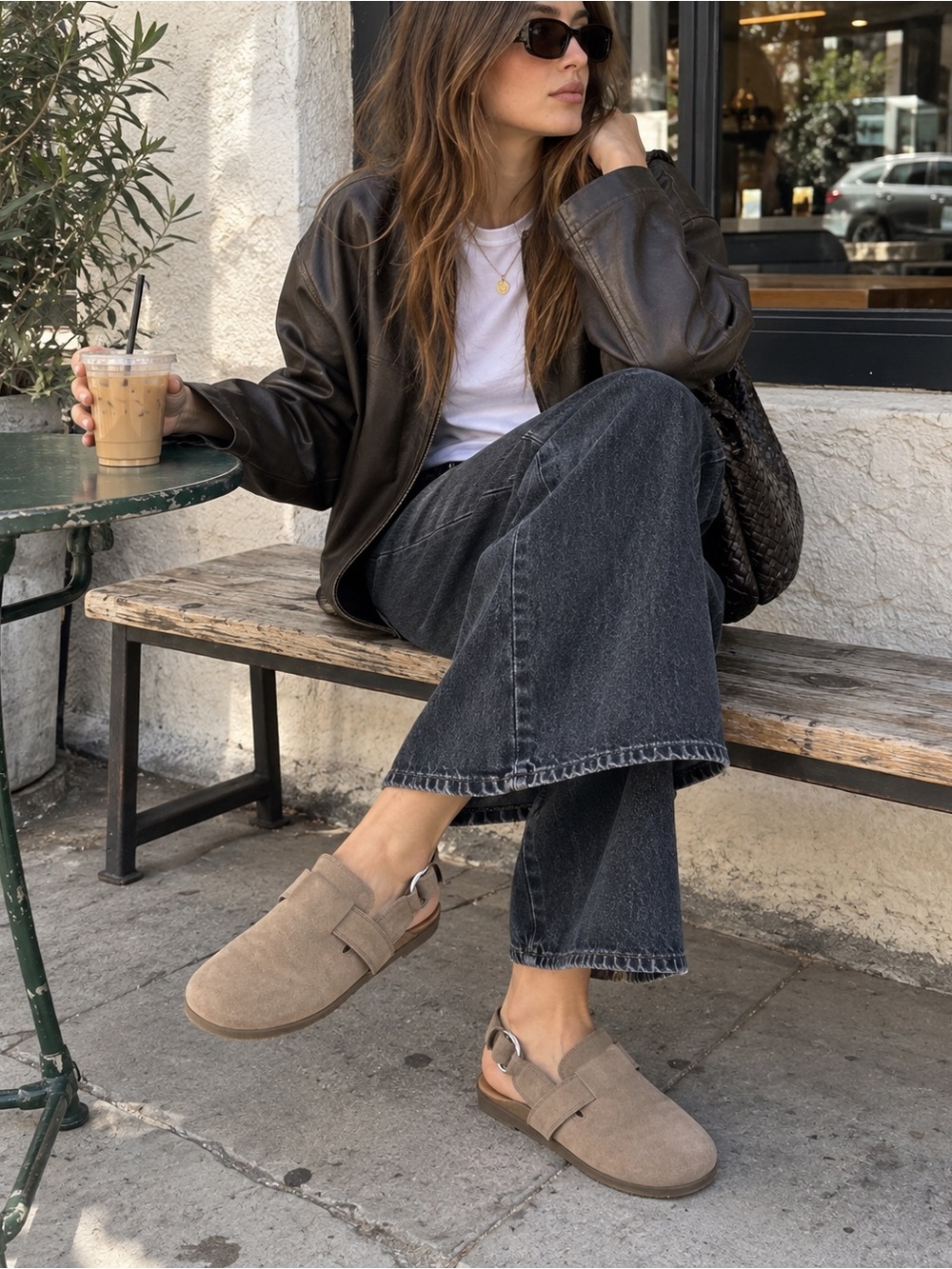 Zara Taupe Suede Buckle Slingback Clogs